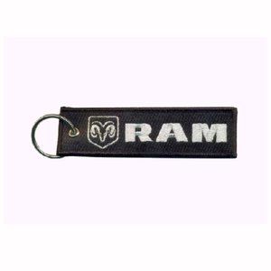 RAM Black-Silver Key Chain Fob Embroidered - NEW Fast Ship